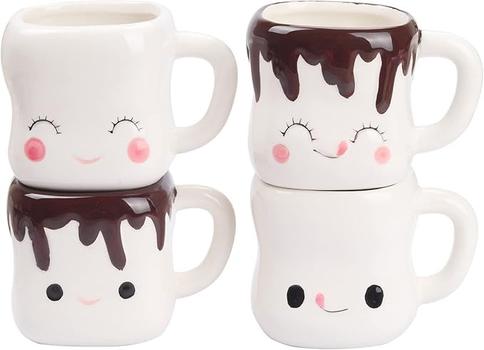 Marshmallow Mugs Set of 4 with Handle Marshmallow Cups Cute Mugs for Kids Hot Chocolate Cocoa Mug... | Amazon (US)