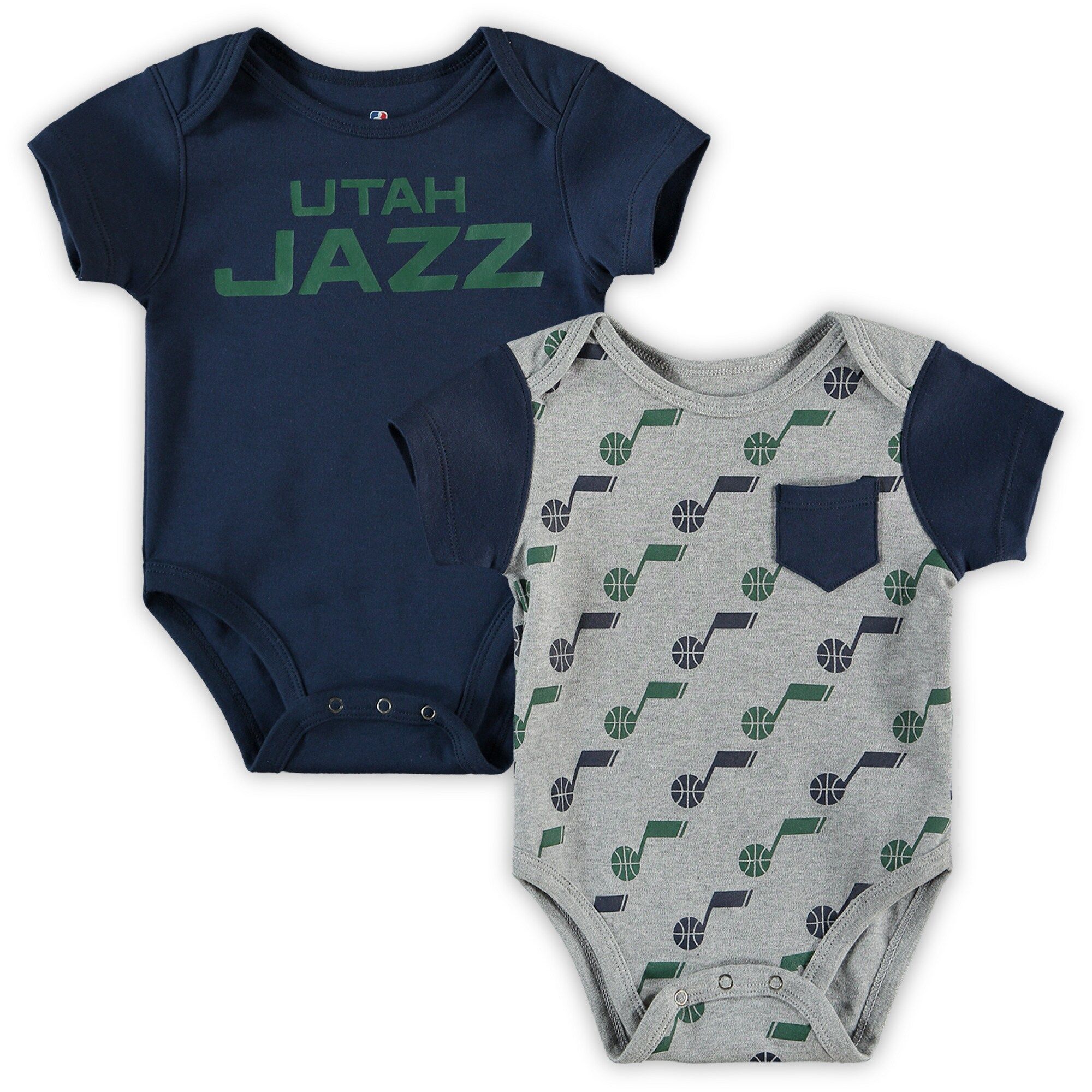 Infant Utah Jazz Navy/Heathered Gray Little Baller 2-Pack Bodysuit Set | NBA Shop