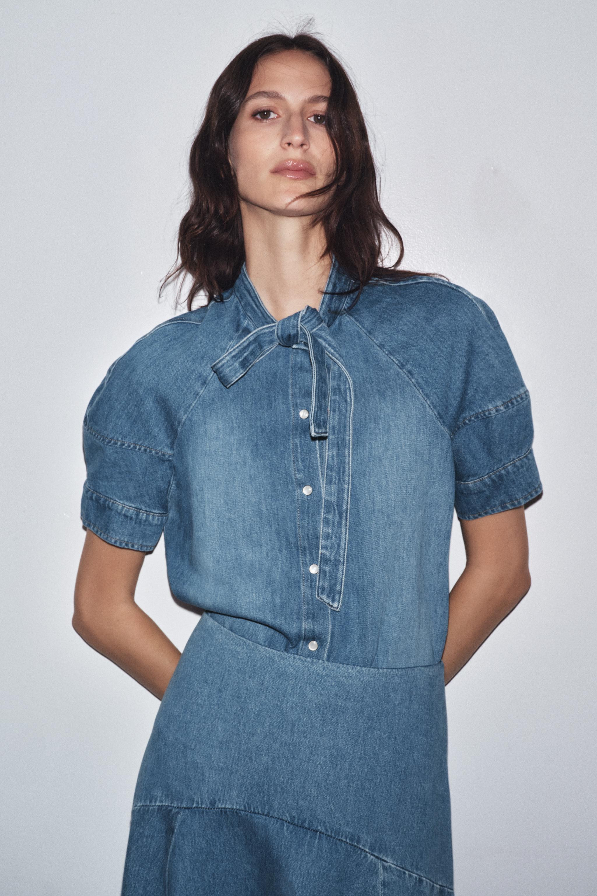ZW COLLECTION DENIM TIE SHIRT | Zara US