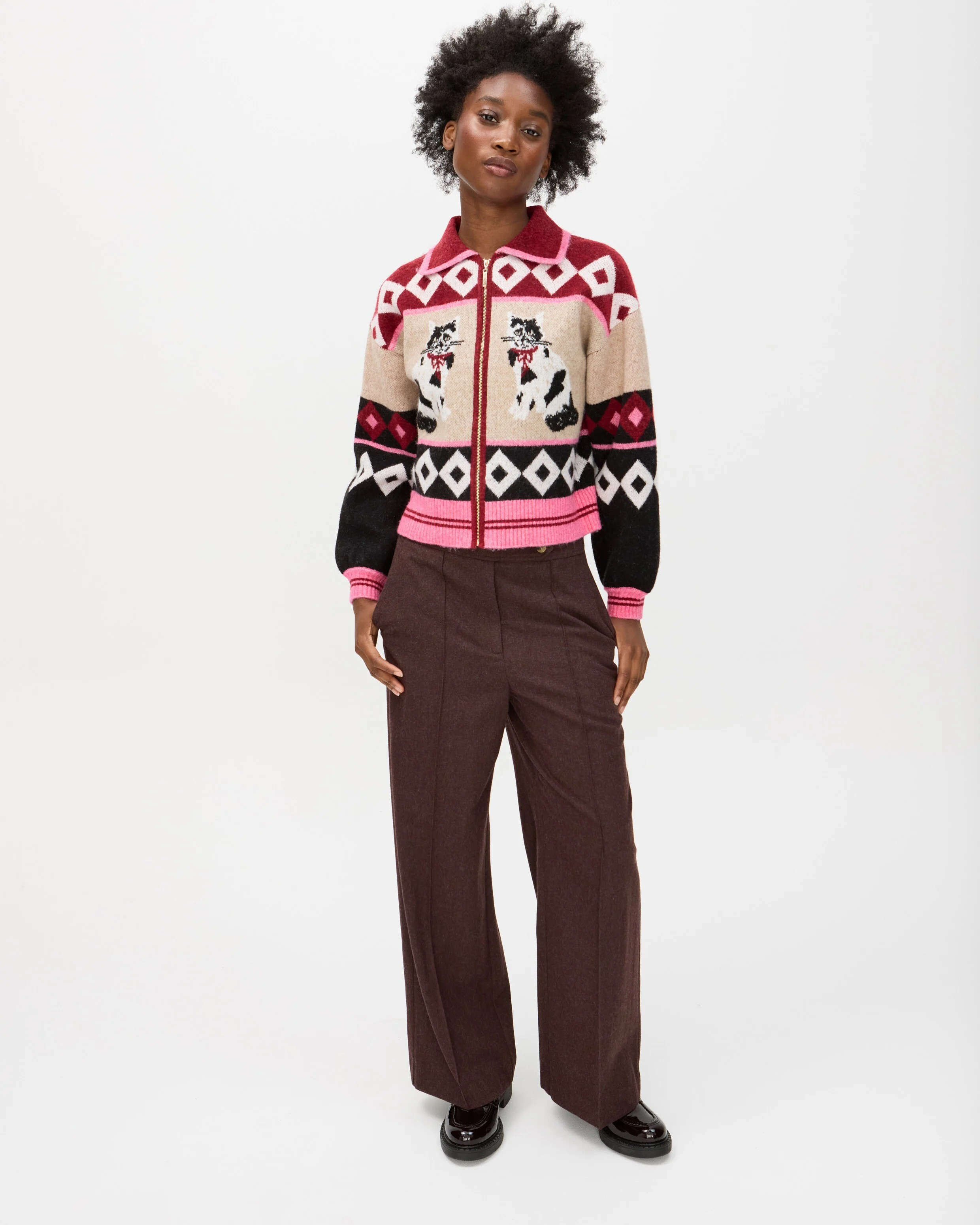 Chocolate Brown Wool Blend Wide Leg Trousers, size 12 | Oliver Bonas (Global)