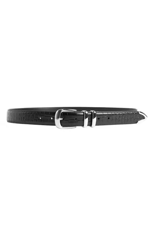 Favorite Daughter The Jordan Croc Embossed Leather Belt in Black/nickel at Nordstrom, Size Medium | Nordstrom