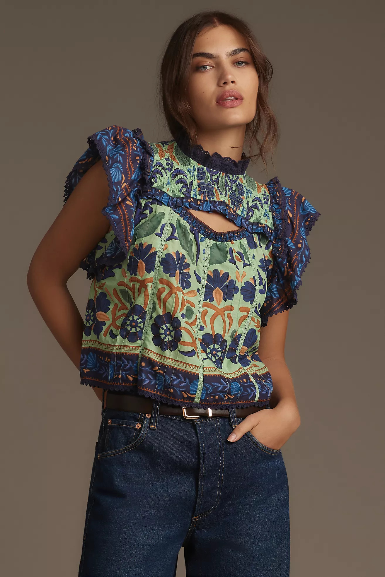 Farm Rio Sleeveless Ruffle Blouse | Anthropologie (US)