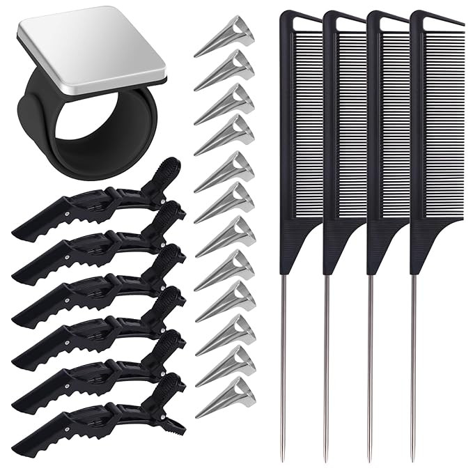 23 Pieces Hair Braiding Tools Set, Magnetic Wrist Pin Holder, Sectioning Clips, Rat Tail Combs, H... | Amazon (US)