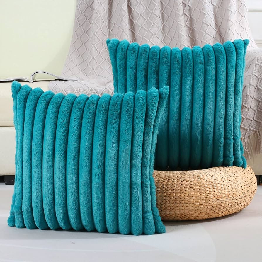 FUTEI Teal Green Striped Throw Pillow Covers 18x18 Inch Set of 2,Square Cushion Case,Home Decorat... | Amazon (US)