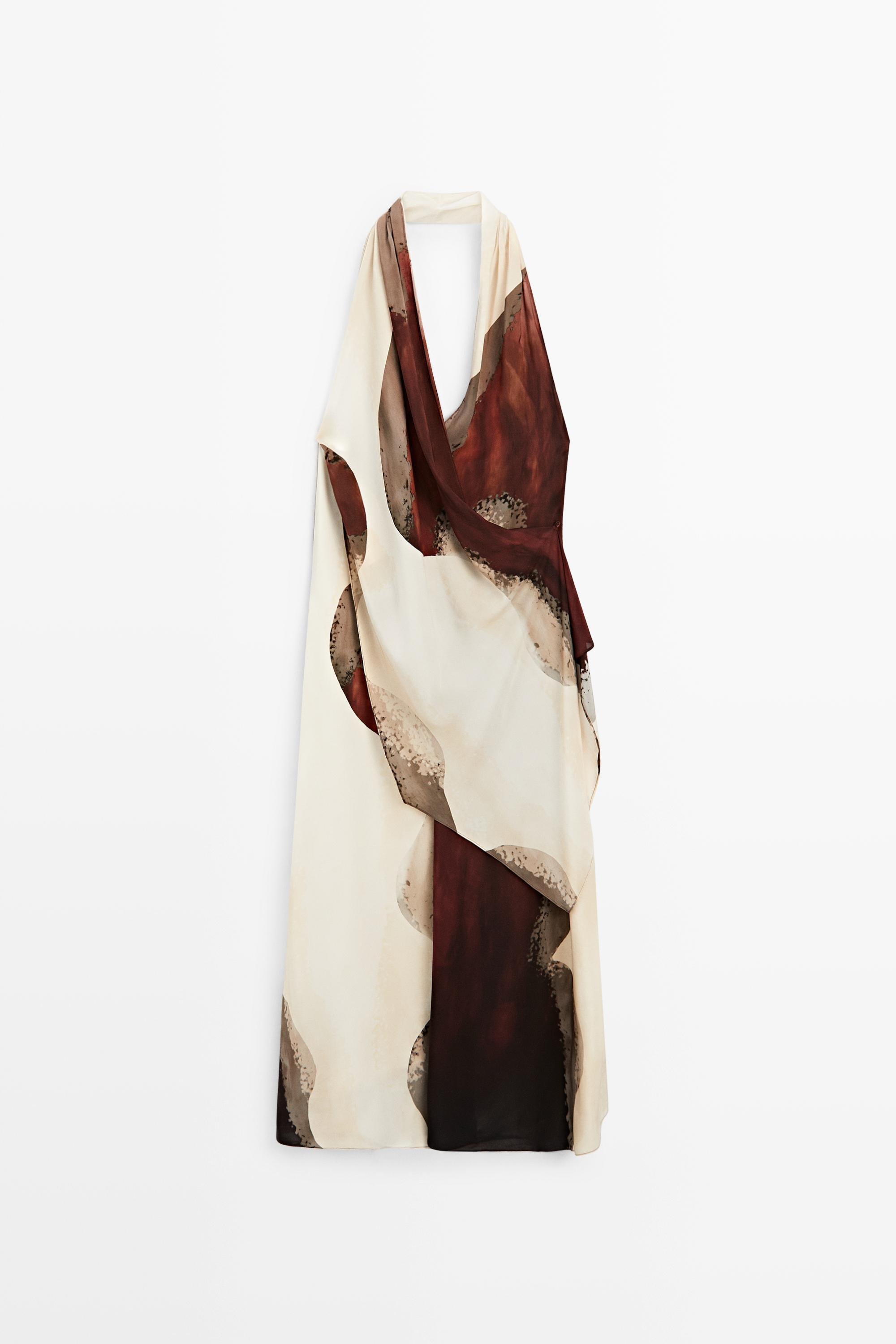 Long flowing halter neck dress | Massimo Dutti US