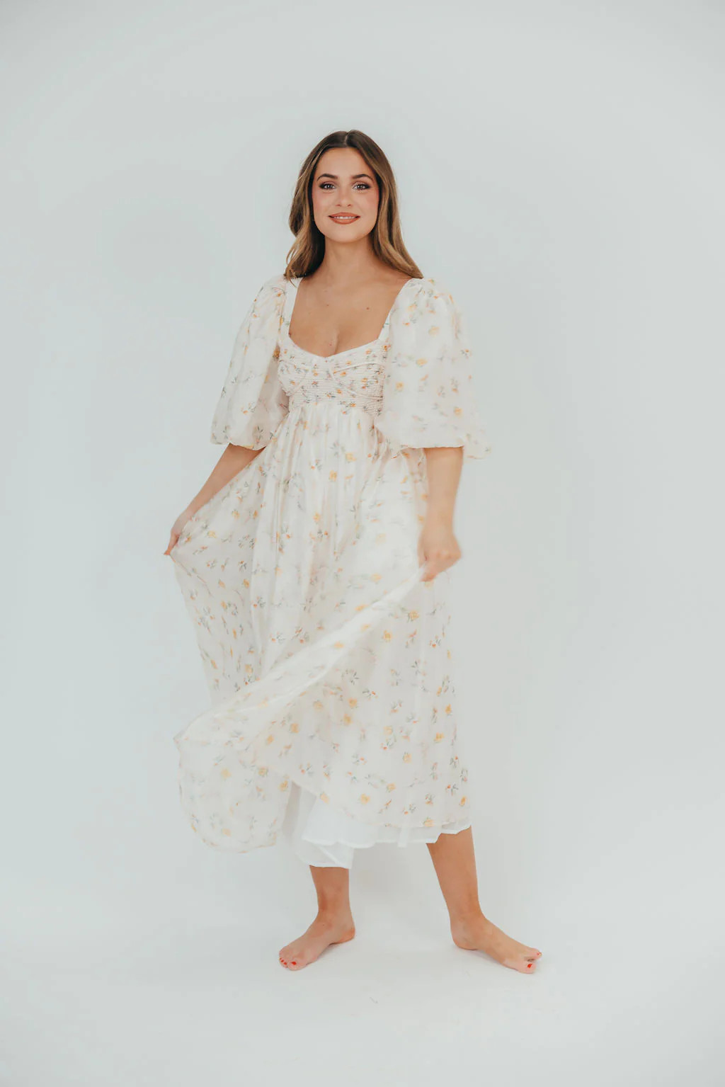 Harlow Maxi Dress in Tiny Yellow Floral - Bump Friendly & Inclusive Si | Worth Collective