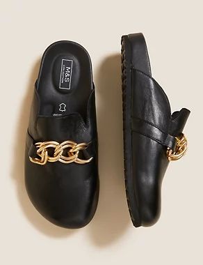 Leather Chain Detail Flatform Mules | M&S Collection | M&S | Marks & Spencer (UK)