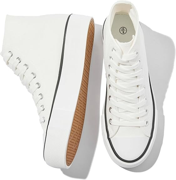 FRACORA Womens High Top Canvas Shoes White Black Platform Sneakers Lace Up Shoes for Women | Amazon (US)