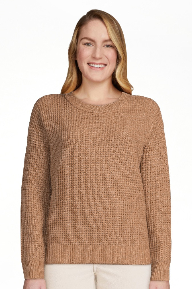 Time and Tru Women's Long Sleeve Waffle Crewneck Pullover Sweater - Walmart.com | Walmart (US)