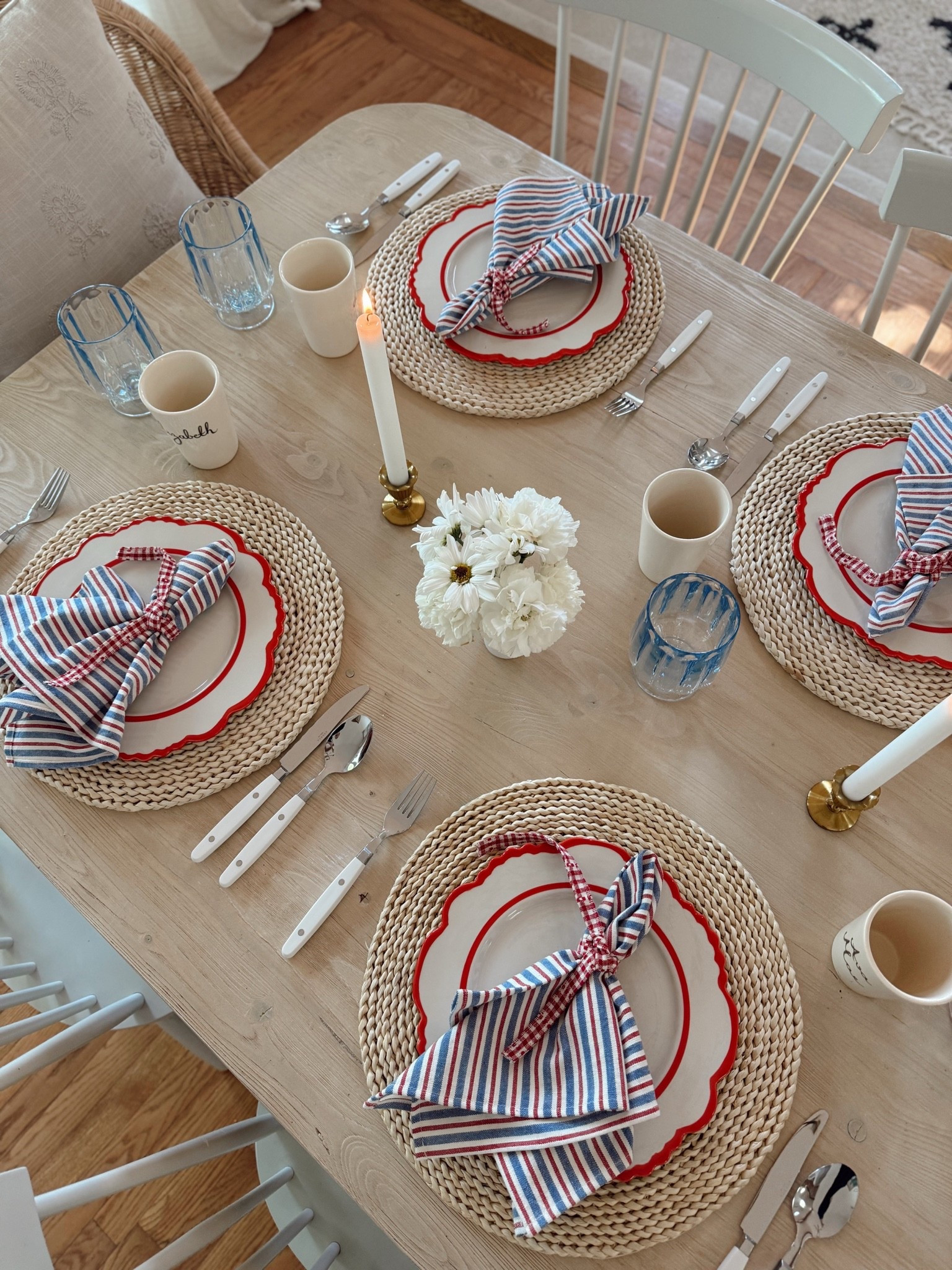 Red white and blue table 
Tablescape
Memorial Day 
Fourth of July

#LTKmomlife #LTKdayinmylife #LTKgrwm