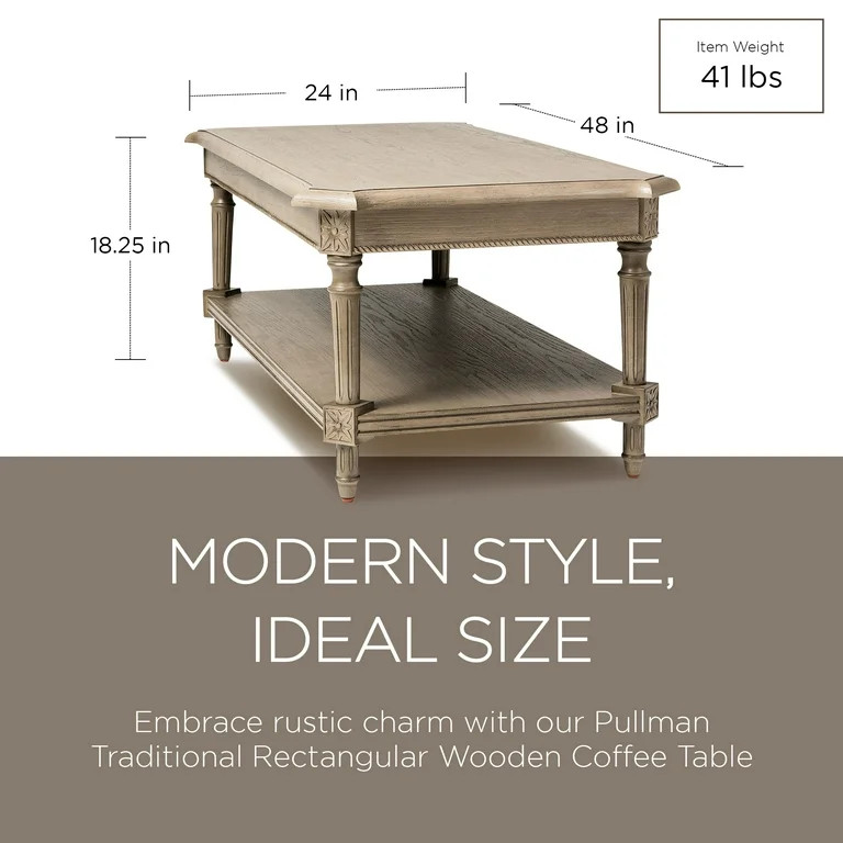 Maven Lane Pullman Traditional Rectangular Wooden Coffee Table, Antiqued Grey | Walmart (US)