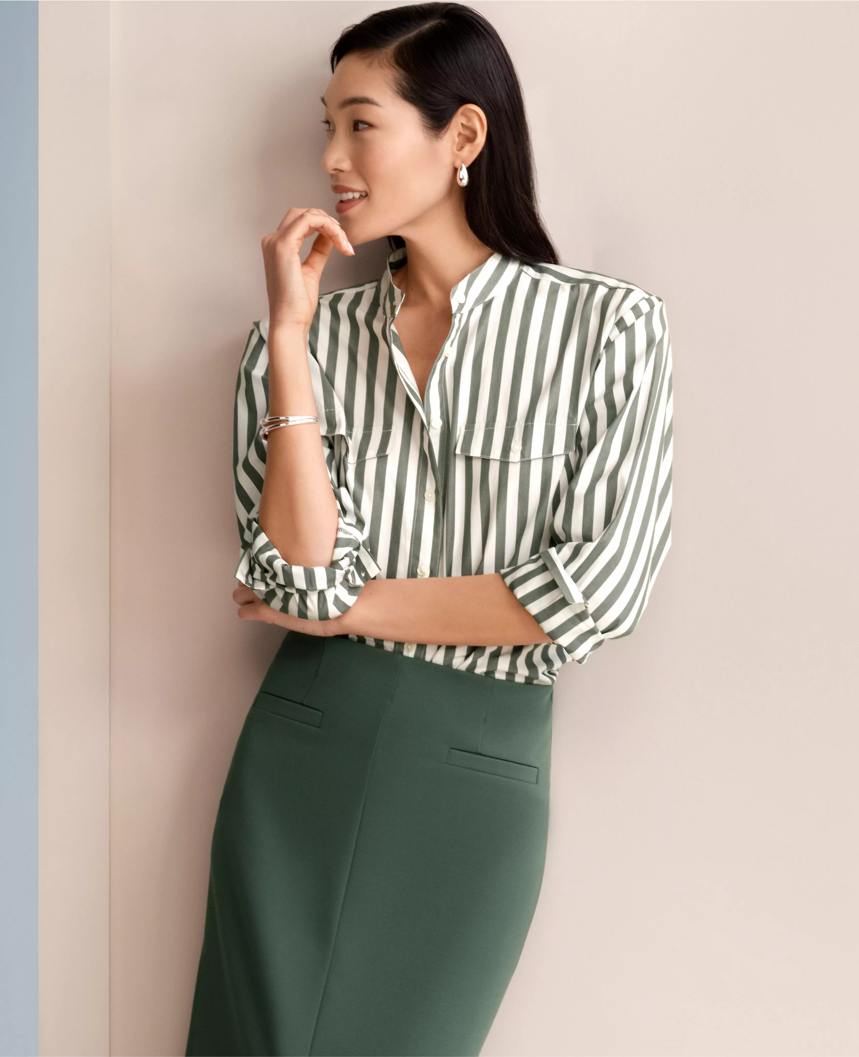 Petite Striped Oversized Pocket Shirt | Ann Taylor