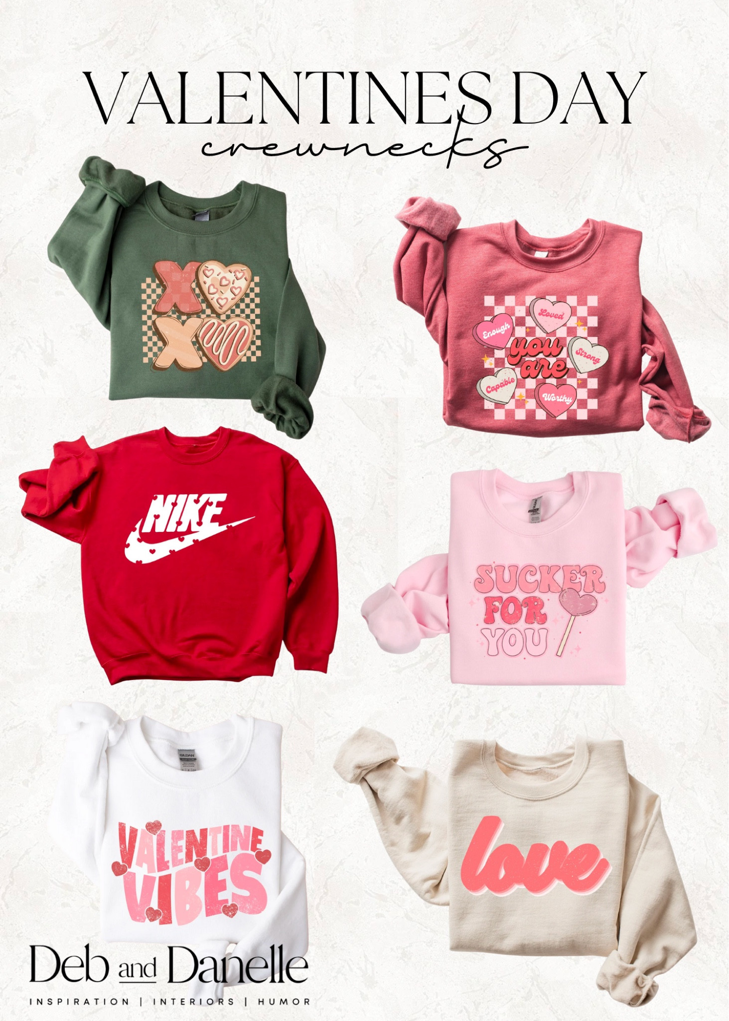 Valentine’s Day crewnecks 💗❤️🤍

Valentine’s Day outfit, cozy outfit, embroidered crewneck, Valentine’s Day shirt, Valentine’s Day, custom, Deb and Danelle 

#LTKbeauty #LTKstyletip #LTKSeasonal