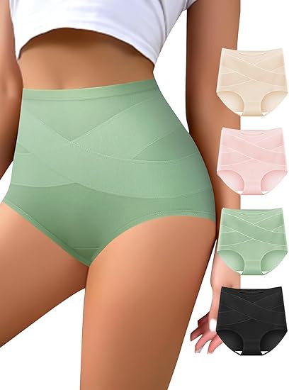 Women's High Waisted Underwear Slightly Tummy Control Cotton Panties Full Coverage Postpartum Bri... | Amazon (US)