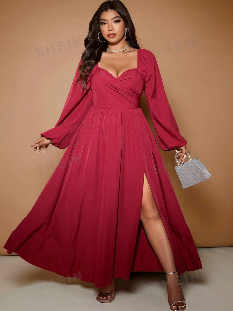 SHEIN BAE Women Elegant Square Neck High Low Hem Party Dress, Autumn/Winter For New Year Clothes ... | SHEIN