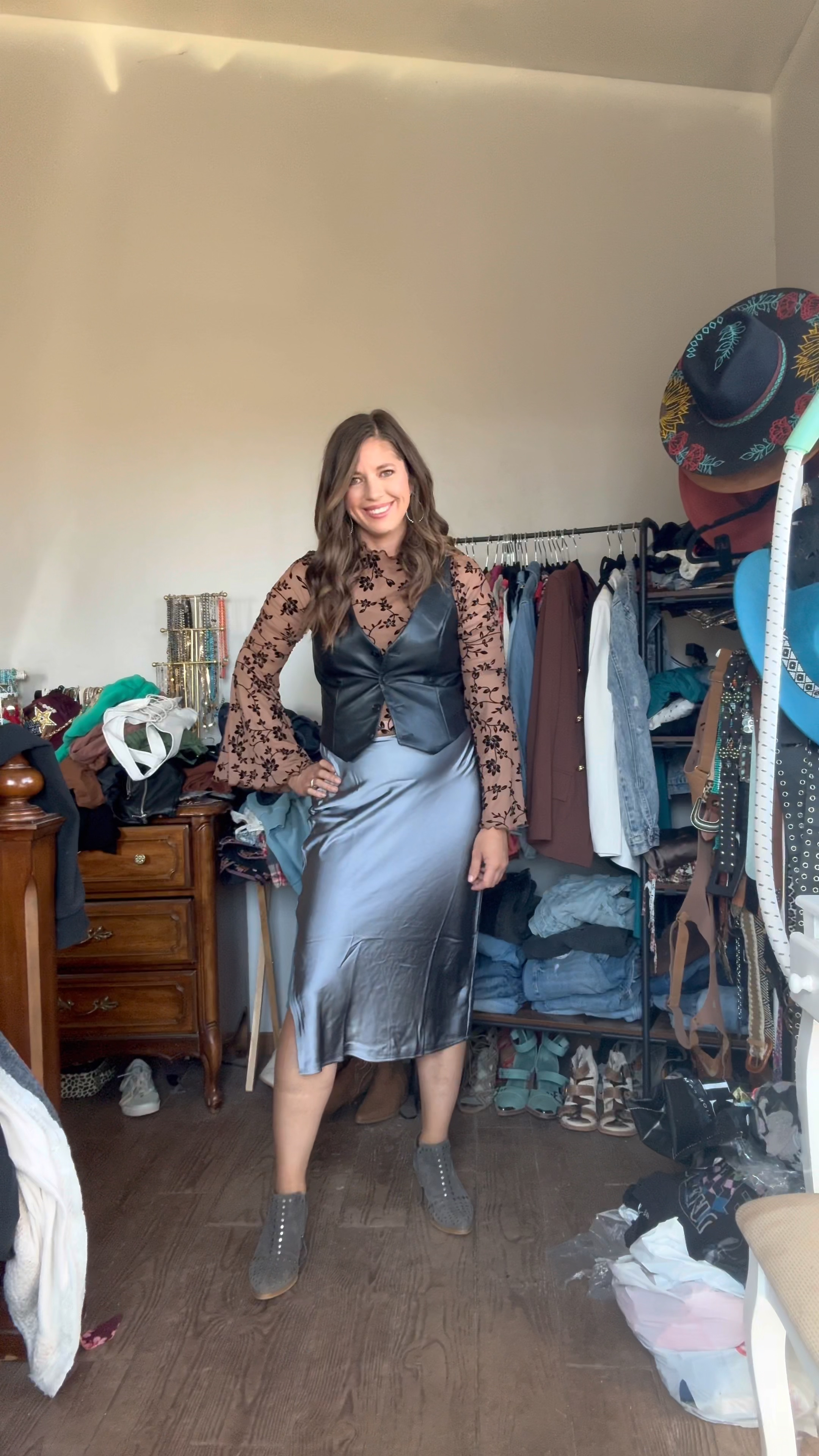 Top is cropped and lined, wearing my true size. I sized down and got the petite length in the satin skirt  

#LTKSeasonal #LTKSaleAlert #LTKFindsUnder50