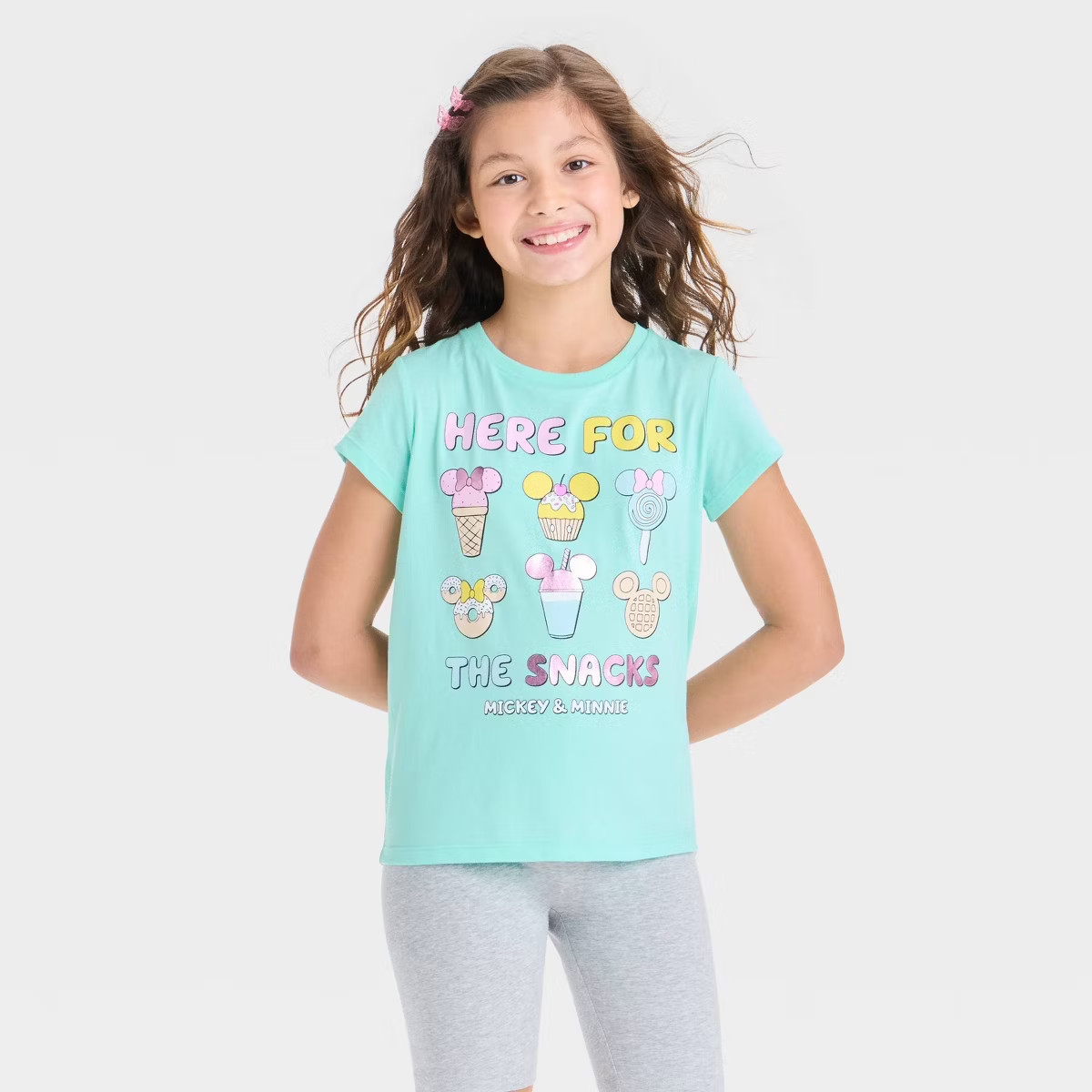 Girls' Mickey and Minnie Snacks Short Sleeve Graphic T-Shirt - Green S | Target