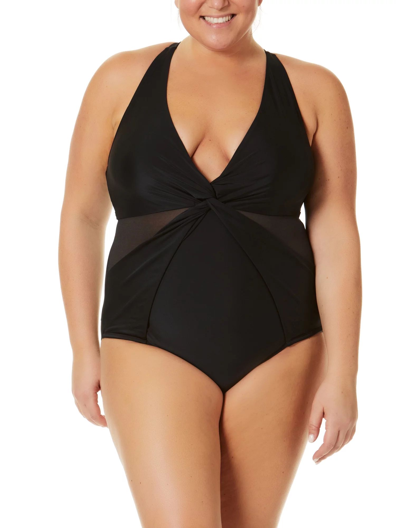 Terra and Sky Women's Plus Solid Crossback One-Piece Swimsuit | Walmart (US)