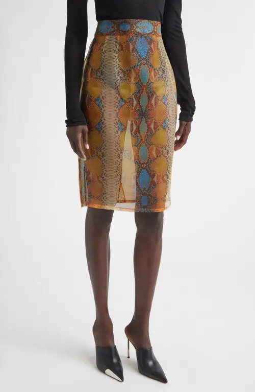 LaQuan Smith Shimmer Snakeskin Print Sheer Pencil Skirt at Nordstrom, Size Small | Nordstrom