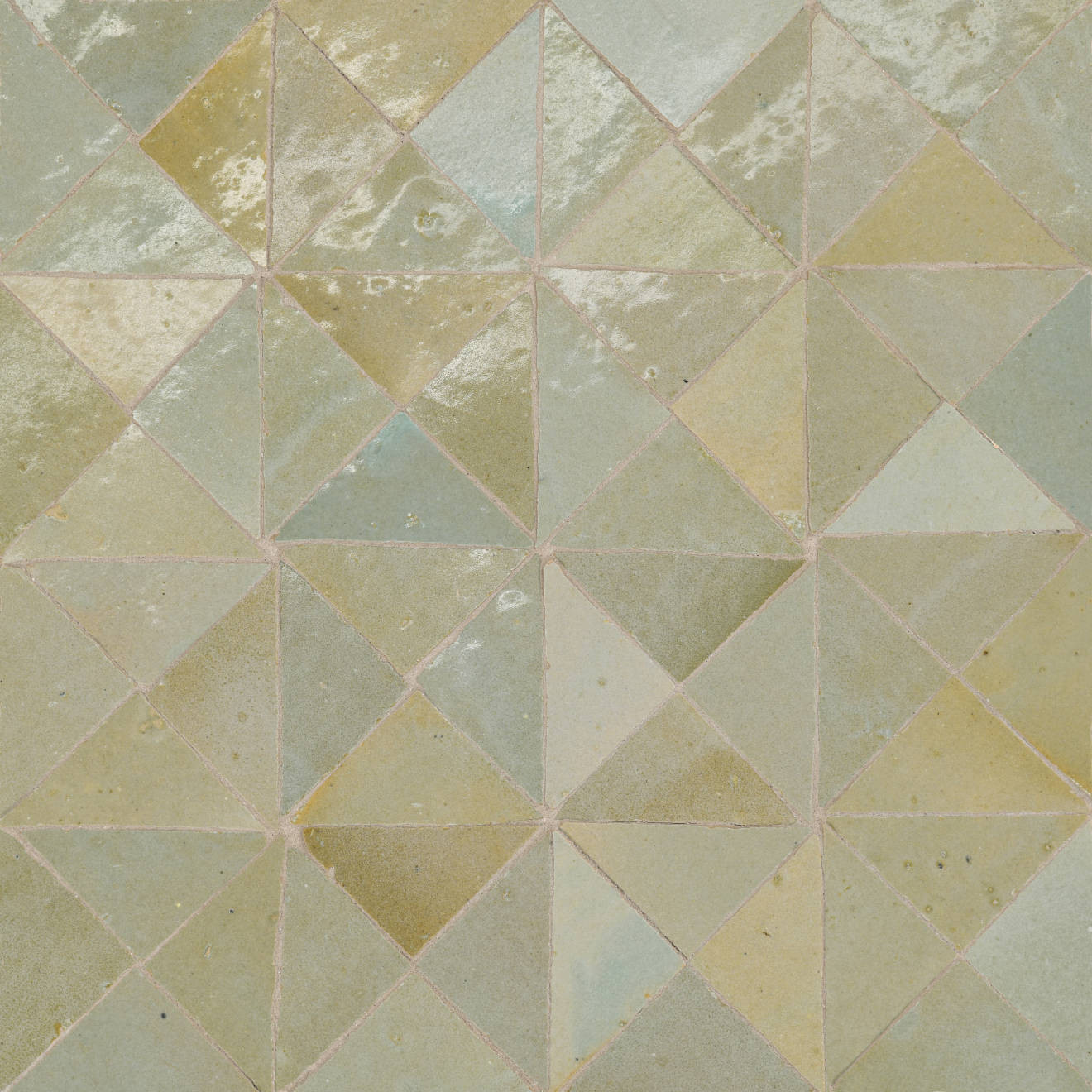 Zagora Triangle Glossy Zellige Mosaic Tile in Vert Gris | Bedrosians Tile and Stone