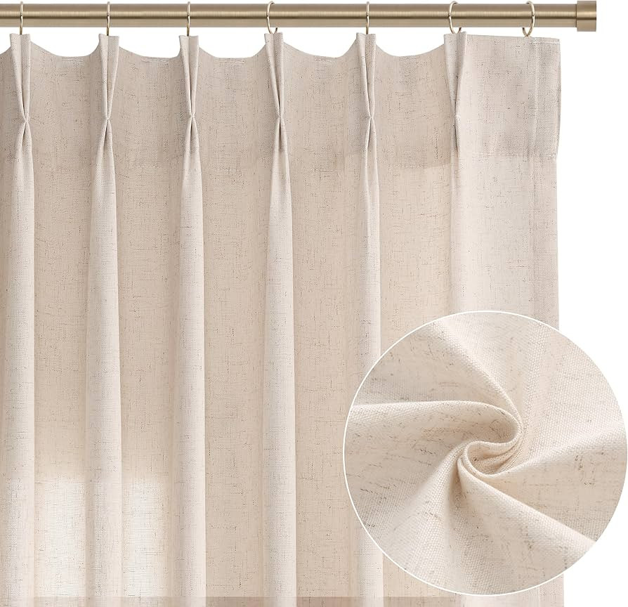 96 Inch Linen Curtains 2 Panel Set Pinch Pleated Light Filtering Privacy Window Curtains for Livi... | Amazon (US)