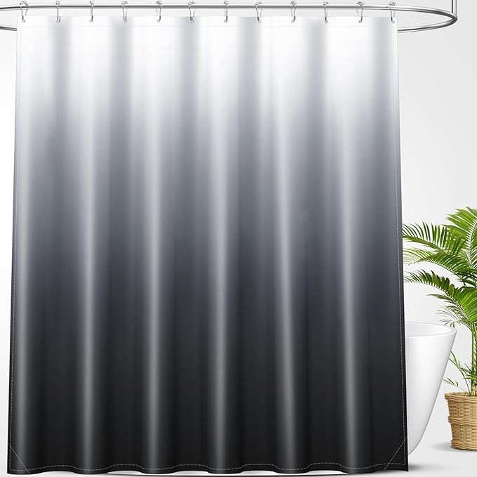 OLANLY Luxury Black and Grey Ombre Shower Curtain Sets with 12 Hooks, Waterproof and Washable Dec... | Amazon (US)