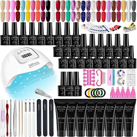 Gel Nail Polish kit with UV Light 150W LED Nail Lamp, 8 colors Poly Gel Nail Kit and 27 Colors Ge... | Walmart (US)
