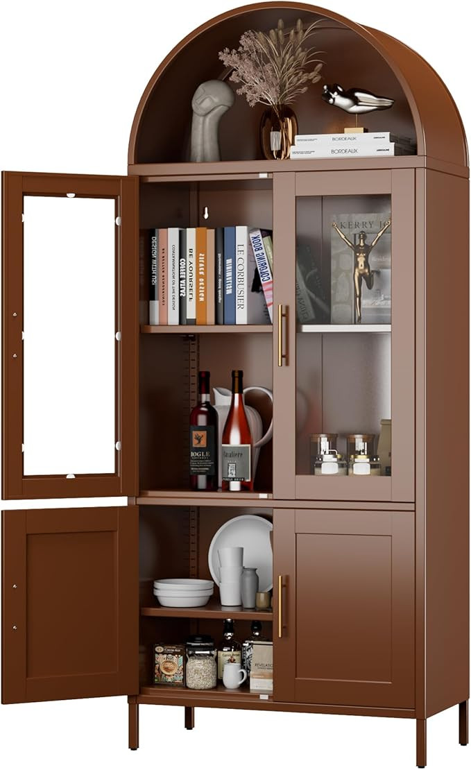 Brown Arched Cabinet,72.8" Kitchen Pantry Storage Cabinet with Doors/Shelves,Arched Display Bookc... | Amazon (US)