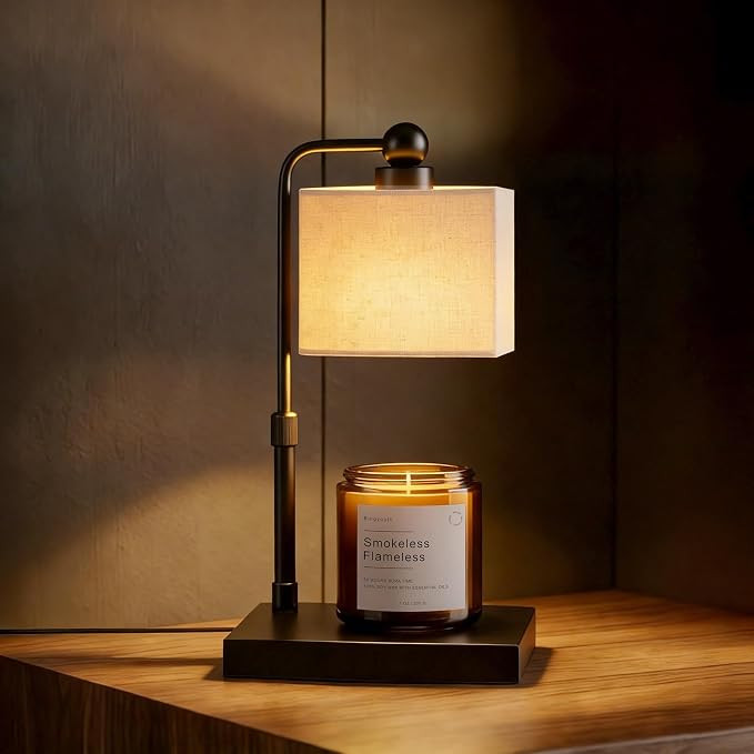 Candle Warmer Lamp with Timer, Dimmable, Adjustable Height, Modern Farmhouse Linen Shade, Black C... | Amazon (US)