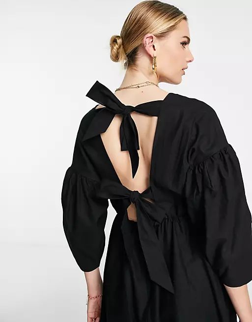 ASOS EDITION bow back midi dress with full skirt in black | ASOS (Global)