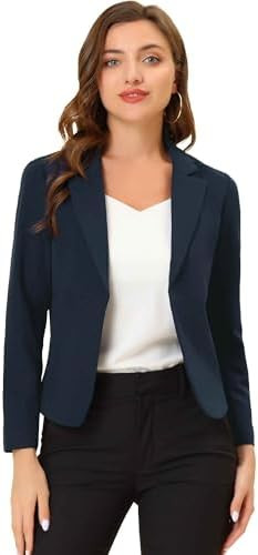 Allegra K Women's Open Front Office Work Business Casual Lightweight Summer Crop Suit Blazer | Amazon (US)