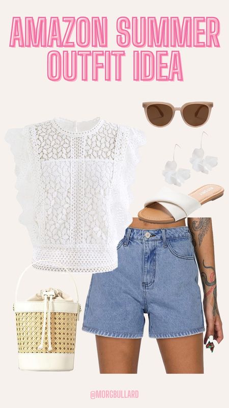 Amazon summer outfit idea | Amazon denim shorts | Amazon white lace summer top | Amazon raffia bucket bag | Amazon fashion 

#LTKFindsUnder100 #LTKStyleTip #LTKSeasonal