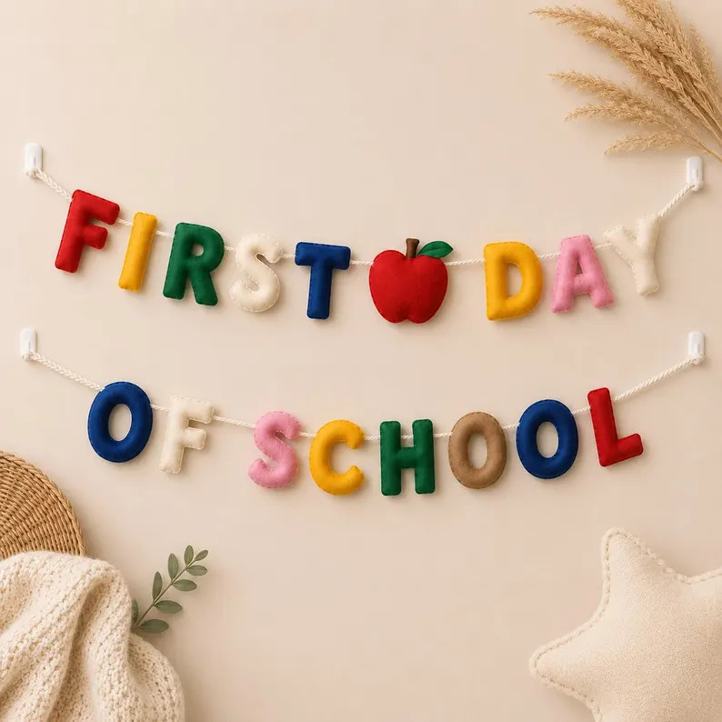 First Day of School Felt Garland, Wool Felt School Banner, Back to School Photo Prop, Classroom D... | Etsy (Global)