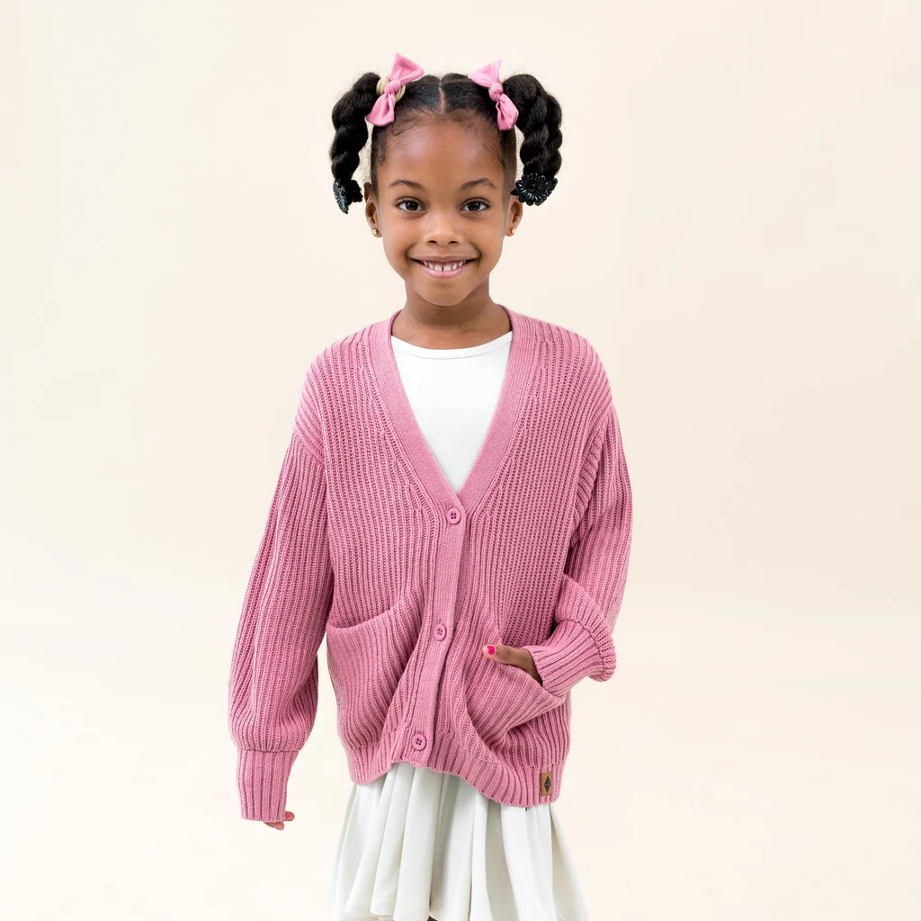 Chunky Knit Oversized Cardigan in Apple Blossom | Kyte Baby