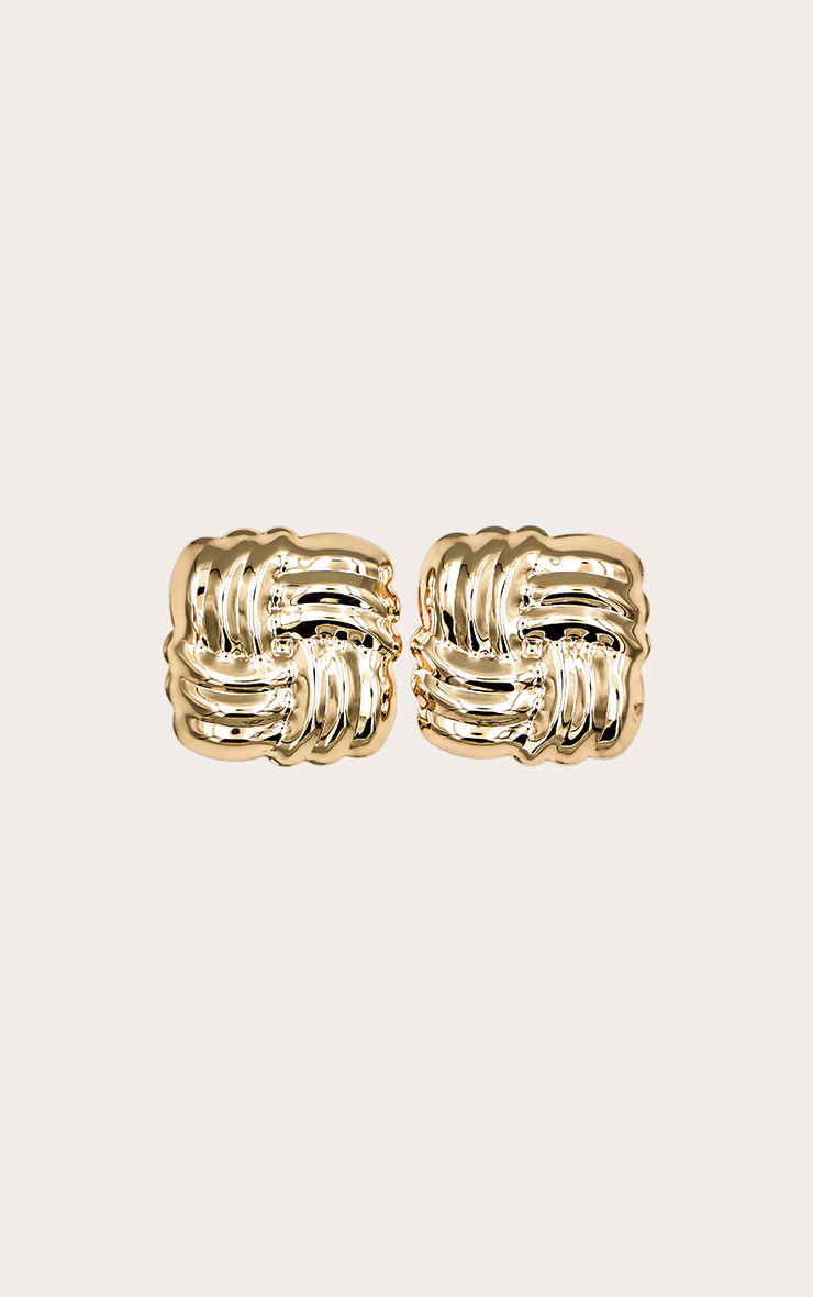 Gold Large Quilted Stud Earrings | PrettyLittleThing US