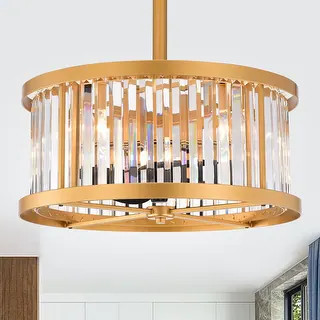 Jakob Gold Ceiling Fan19-Inch 4-Light Metal & Crystal Drum Shade (Includes Remote) | Bed Bath & Beyond