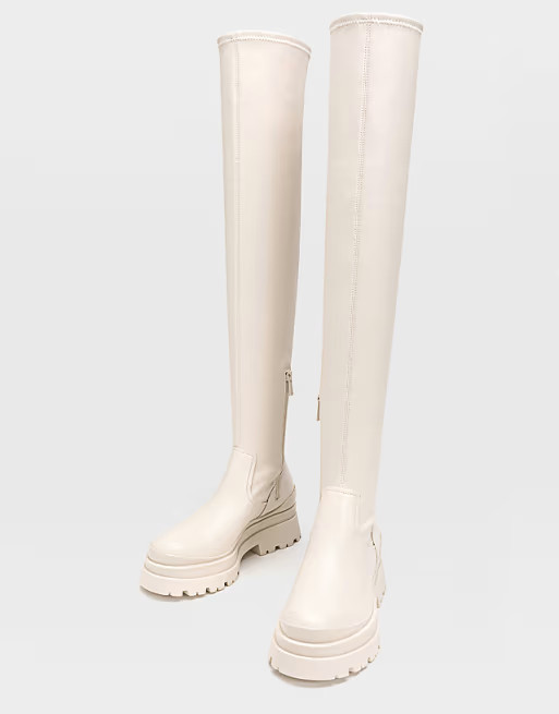 Stradivarius high leg chunky pull on chelsea boots in ecru | ASOS (Global)