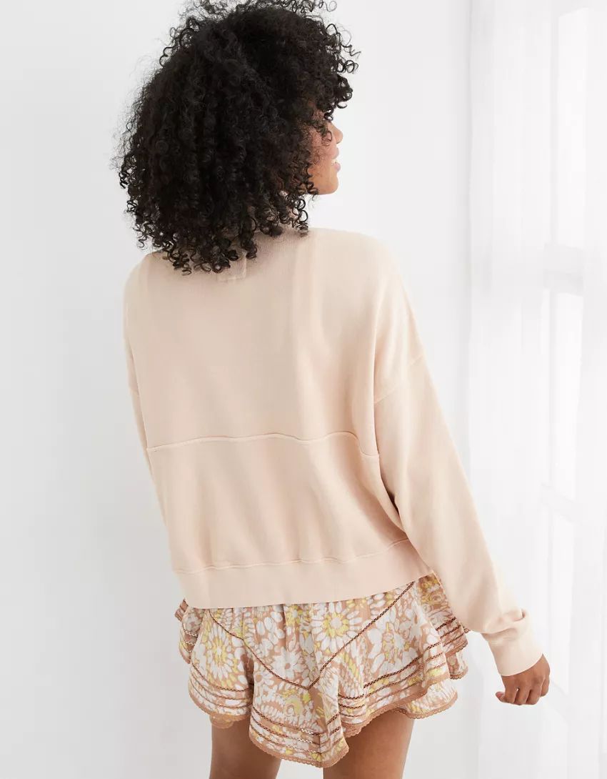 Aerie Button Mock Neck Cropped Sweatshirt | American Eagle Outfitters (US & CA)