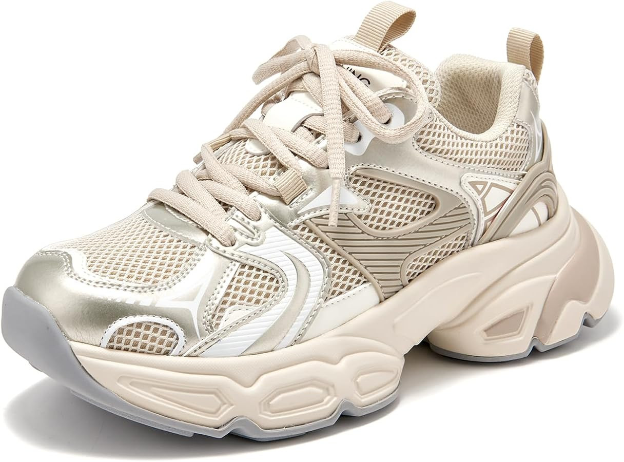 BEAU TODAY Chunky Sneakers for Women Fashion Platform Sneakers for Women Casual Leather Non-Slip ... | Amazon (US)