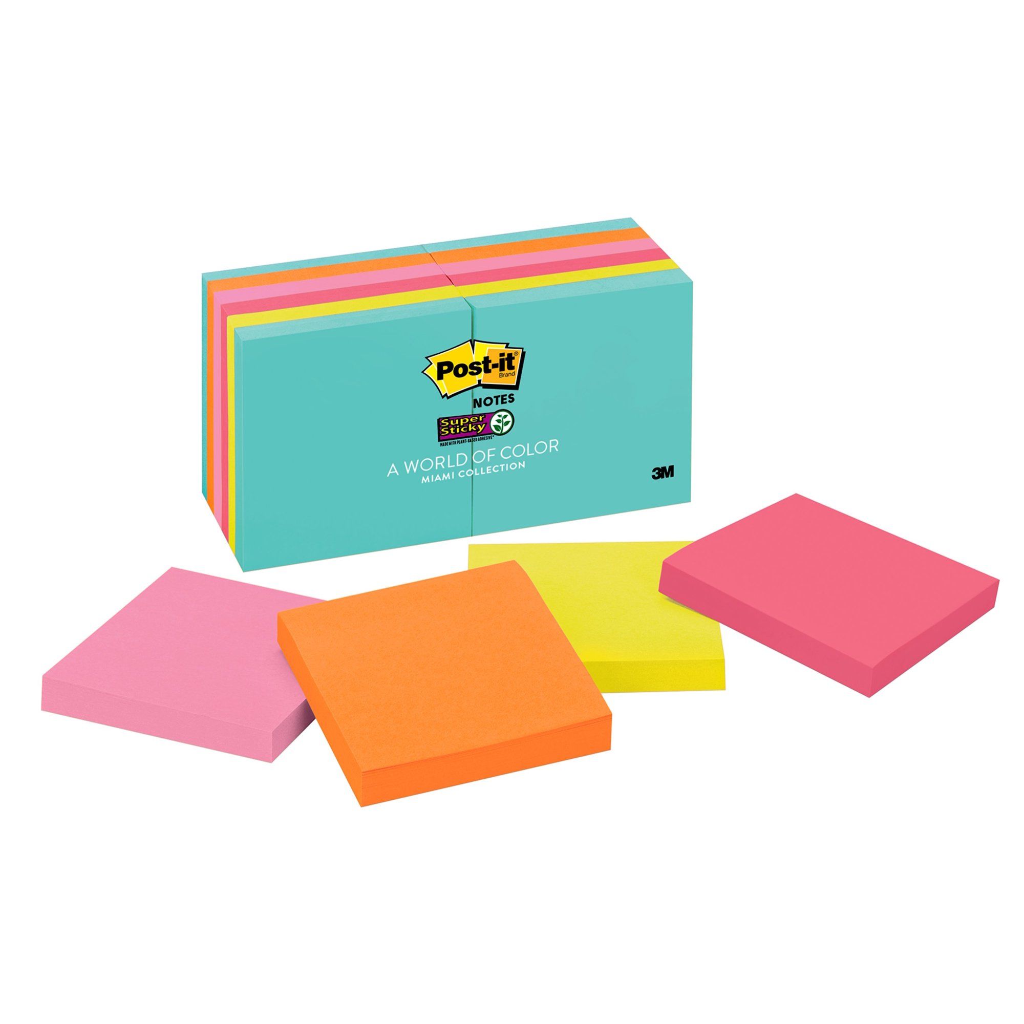 Post-it Super Sticky Notes, 3" x 3", Miami Collection, 12 Pads | Walmart (US)