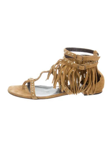 Saint Laurent Nu Pieds Studded Fringe Sandals | The Real Real, Inc.
