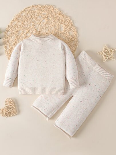 Baby Mock Neck Sweater & Roll Hem Knit Pants | SHEIN