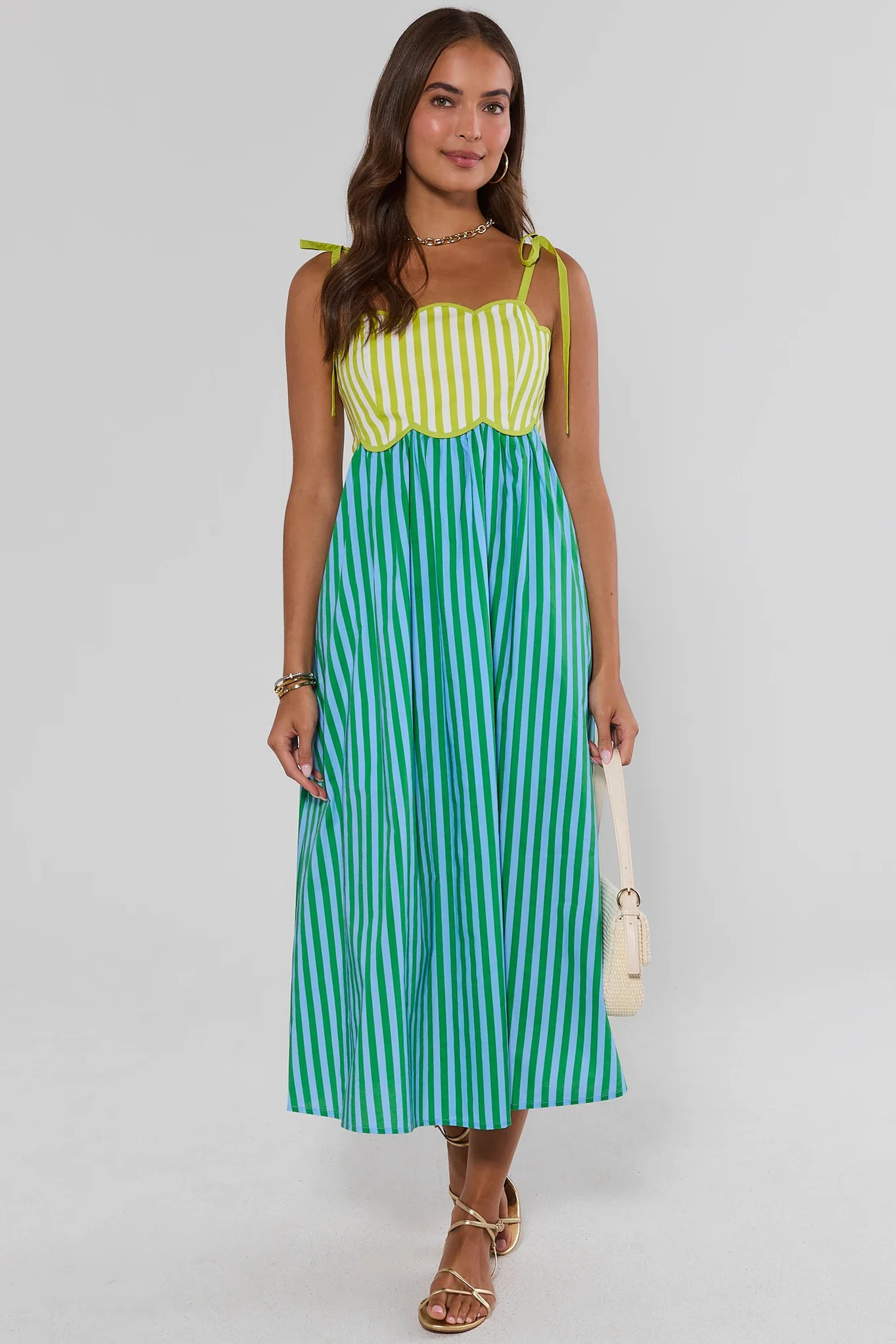 Green Contrast Stripe Maxi Dress | Avara