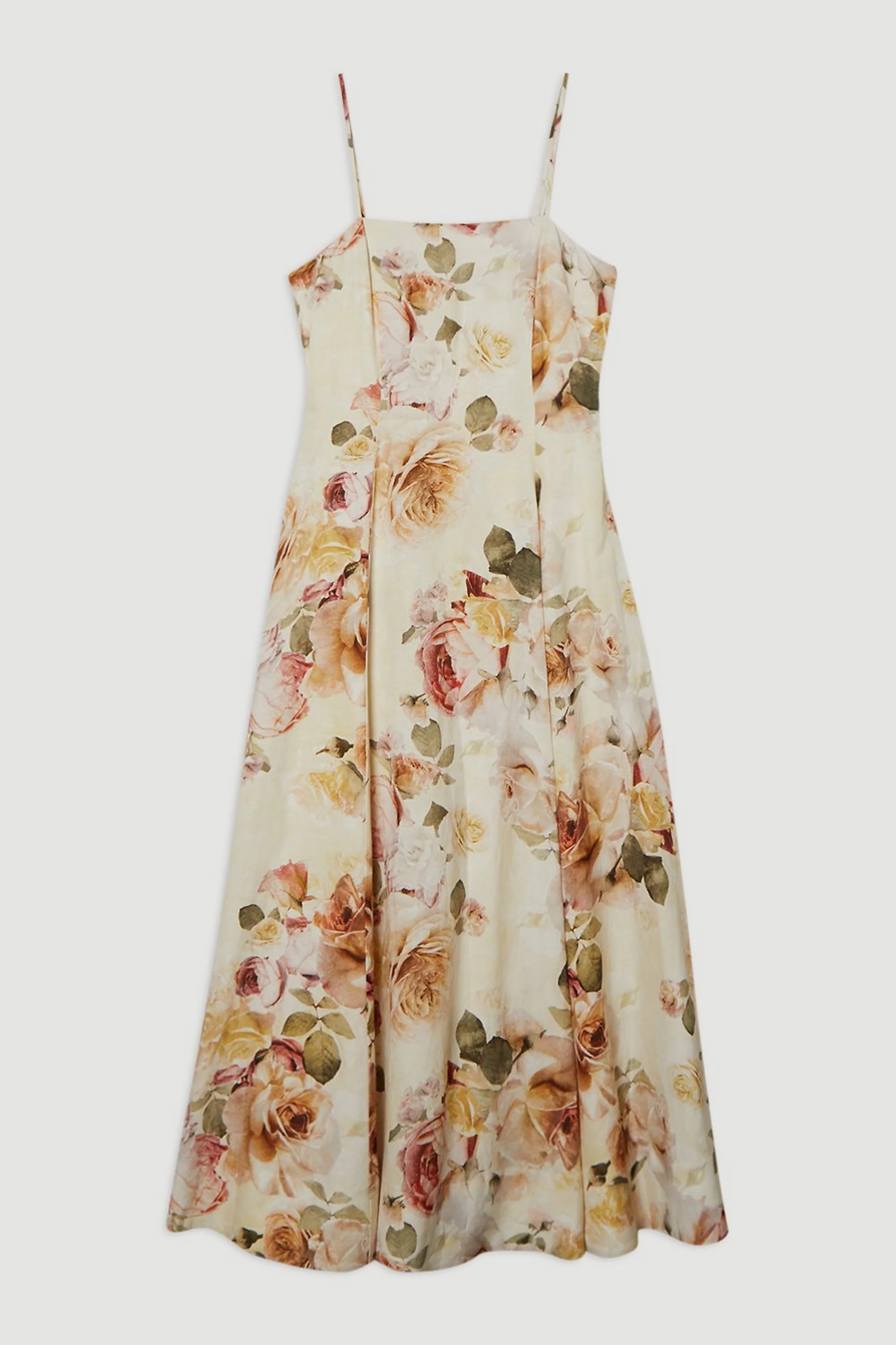 Linen Viscose Floral Printed Woven Maxi Prom Dress | Karen Millen US