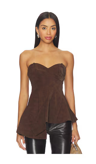 Augusta Bustier Peplum Top in Toffee Swirl | Revolve Clothing (Global)