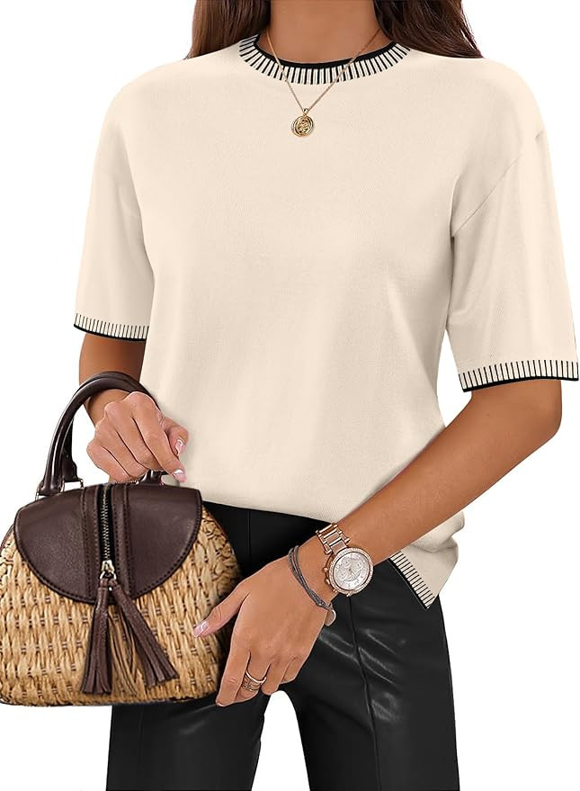 Zeagoo Womens Short Sleeve Sweaters Tops Knit Crewneck Loose Lightweight Summer Pullover Blouse B... | Amazon (US)