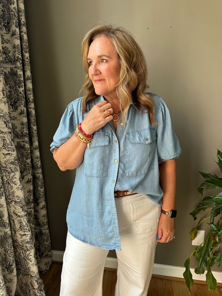20% off this top with exclusive code JUNE20 this weekend only.

It’s roomy, I’m wearing a size XL. It’s a really soft Tencel fabric. 

My jeans are size 32 petite in the trending Colette pants style 

Anthropologie chambray, shirt, denim shirt, Summer stable summer outfit 

#LTKOver40 #LTKMidsize #LTKFindsUnder100