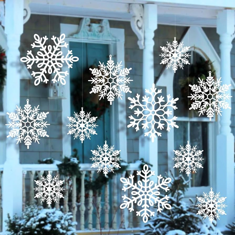 12pcs Large Christmas Hanging Snowflakes Decorations Outdoor - White Big Hanging Snowflake in Dif... | Amazon (US)