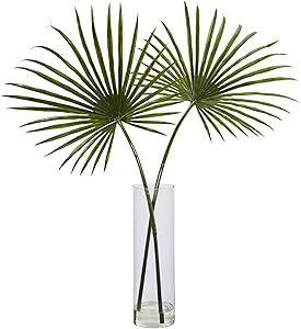 Nearly Natural Fan Palm Artificial Arrangement in Glass Vase | Amazon (US)