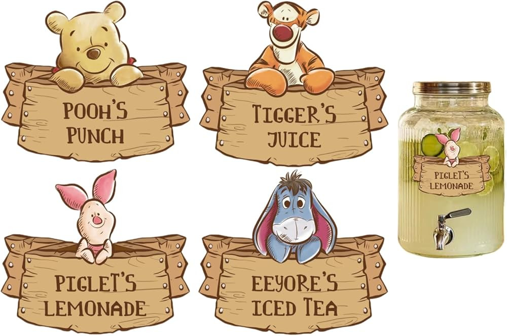 8 PCS Winnie Drink Labels Stickers for Birthday Party Classic Pooh Baby Shower Decorations Bee Be... | Amazon (US)